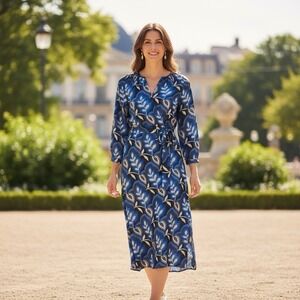 j McLaughlin Seville Silk Blend Wrap MIDI Wrap B-Neck Size XS Geometric Print